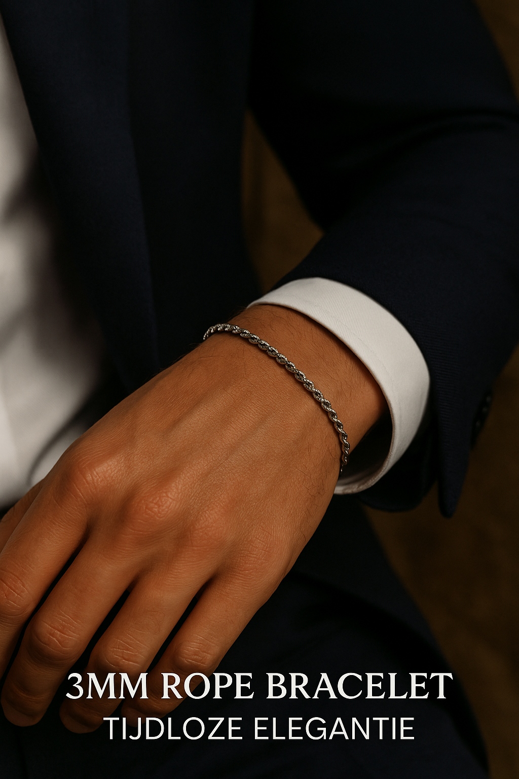 Elegante Handgemaakte Touwarmband Zilverkleurig 3mm