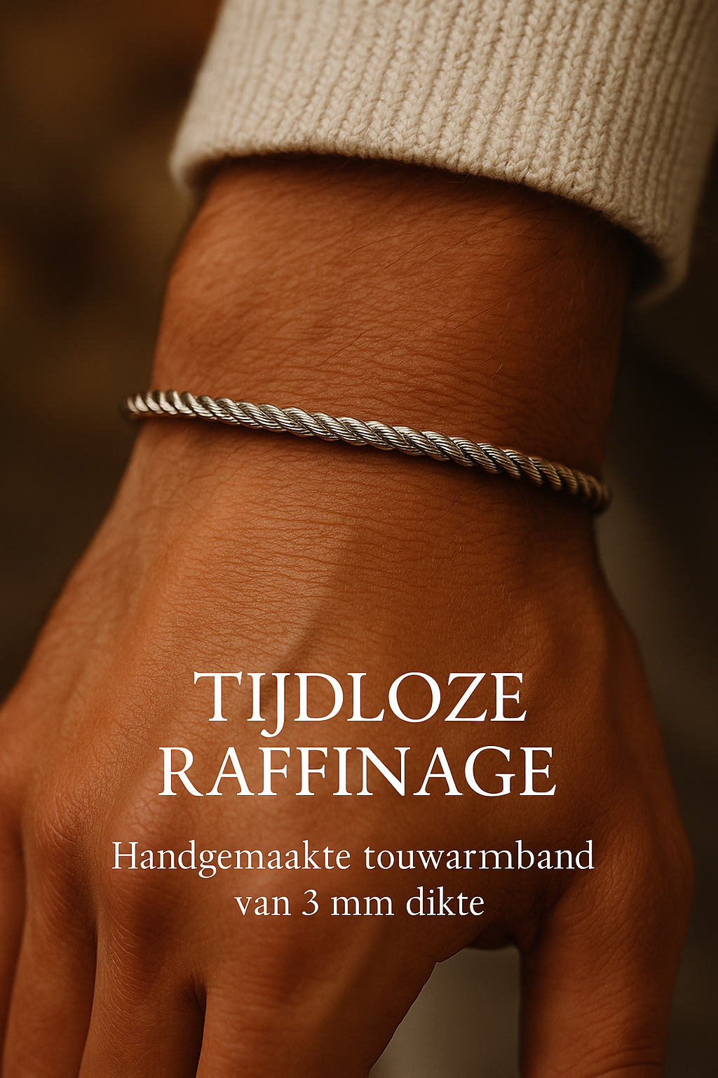 Elegante Handgemaakte Touwarmband Zilverkleurig 3mm