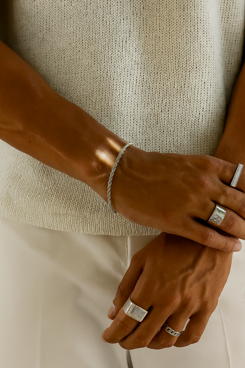 Elegante Handgemaakte Touwarmband Zilverkleurig 3mm